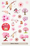 Sakura Pembe Tema Sticker Etiket 4 Sayfa 87 Adet Etiket - Pembe