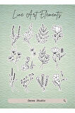 Lineart Elements Flower Çiçek Tema Sticker Etiket 2 Sayfa 35 Adet Etiket