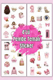 4 Lü Pink Girls Sticker Set Sevimli Pempe Temalı Sticker Set Sticker Set's