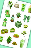 Yeşil Temalı Sticker Planner Ajanda Bullet Journal Için Uygun Set