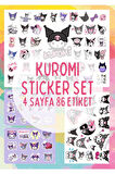 Mini Kuromi Sanrio Sticker Set - 4 Sayfa 86 Adet Etiket