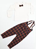 Ekose Askılı Erkek Çocuk Baggy Tulum + Papyonlu T-shirt