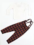 Ekose Askılı Erkek Çocuk Baggy Tulum + Papyonlu T-shirt