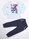 Mavi Çizgili T-rex Erkek Çocuk Pantolon Takım