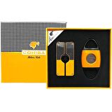 Cohiba Metal Sarı/Siyah Puro Seti (3 Torch Çakmak, 60 Ring Puro Kesici) (8096AT)