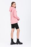 Pupiwessi Kadın Pudra Kapüşonlu Oversize Sweatshirt-Hoodie