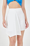 Fleuriste Beyaz Asimetrik Kesim Ön Kapaklı Kadın Etek