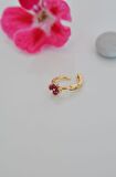 Gold Halka Fuşya Pembesi Mini Çiçekli Tragus Piercing Helix Kıkırdak Lob