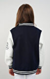 Unisex Çocuk Kolej Montu Lacivert Beyaz Renkli Spor Tarz Mevsimlik Bomber Ceket