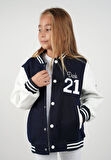 Unisex Çocuk Kolej Montu Lacivert Beyaz Renkli Spor Tarz Mevsimlik Bomber Ceket