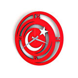 Kırmızı - Beyaz Ahşap Duvar Saati Ay Yıldız Bayrak