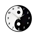 Siyah-Beyaz Ahşap Duvar Saati Yin Yang Denge Sembolü