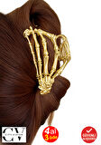 İskelet El Tasarımlı Metal Mandal Saç Tokası Altın Renk 9 cm – Rock & Gotik Stil Şık Aksesuar