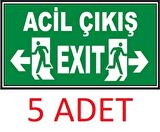 5 Adet Fosforlu Acil Çıkış - Exit Levhası  - Fotolümenli 