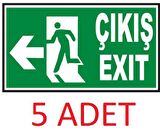 5 Adet Fosforlu Acil Çıkış-Exit Levhası  - Fotolümenli - Sol Yön
