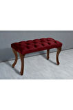 Classic Chester Model Kapitoneli Bordo Puf - Ceviz Ayak