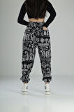 Etnik Desenli Pileli Jogger Pantolon