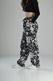 Yazı Desenli Baggy Pantolon