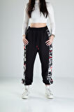 Çizgi Roman Desenli Siyah Jogger