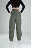 Aerobin Keten Kumaş Yeşil Baggy Pantolon