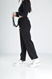 Pileli Siyah Jogger Pantolon