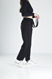 Pileli Siyah Jogger Pantolon