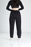 Pileli Siyah Jogger Pantolon