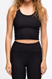 Siyah Kadın Fitilli  Crop Top - Luna