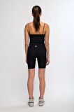 Siyah Kadın Askılı Crop Top - Lones