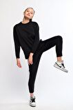 Siyah Kadın Yırtmaç Detaylı Sweatshirt - Frey