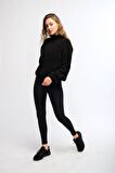 Siyah Kadın Peluş Sweatshirt - Rope