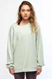 Yeşil Kadın Mineral Boyalı Organik Pamuklu Oversize Sweatshirt - Paula