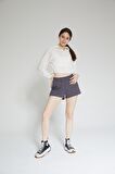Beyaz Kadın Dik Yaka Crop Sweatshirt - Regla