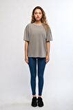 Gri Kadın Mineral Boyalı Organik Pamuklu Oversize T-shirt - Maya