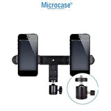 Microcase 2in1 Çift Başlıklı Ayarlanabilir 2 Telefon Tutucu + 2.1 MT Tripod - SİYAH AL5061