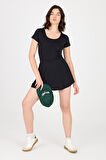 U Yaka Kısa Kollu Şortlu Mini Elbise
