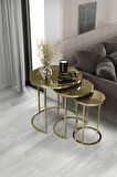 3' lü C Zigon Sehpa Gold Ayak Bronz Ayna 