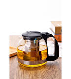 Süzgeçli Cam Demlik 1250 Ml Çaycı Demliği Özel Paslanmaz Çelik Bitki Çayı Demleme