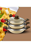Dora Granitta 18 20 22 Cm 6 Parça Cappucino Kapaklı Omlet/sahan Tava Seti