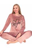 Kadın Pijama Takımı Kadife Uzun Kollu Soft Fransız Kışlık