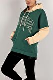 Kadın Yeşil Sweatshirt Kolu Garnili Yazı Baskılı Sweat