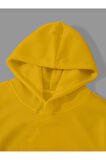 Üç İplik Catzilla Baskılı Unisex Sarı Kanguru Cepli Kapüşonlu Sweatshirt Hoodie | S