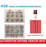 Alüminyum Dövme-Ezme Perçin Seti 435 Parça -Farklı Ölçülerde 
