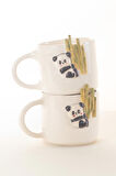 Panda ve Bambu Kahve Kupası | Kabartmalı Kahve Kupası | El Yapımı Seramik Kahve Kupası | Eğlenceli 