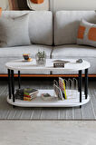 Modern Oval Orta Sehpa Çift Katlı Metal Ayaklı Salon, Ofis, Dekoratif Sehpa, Kahve sehpası