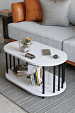 Modern Oval Orta Sehpa Çift Katlı Metal Ayaklı Salon, Ofis, Dekoratif Sehpa, Kahve sehpası