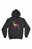 Gökkuşağı Renkli Polygon Geyik Kapşonlu Sweatshirt Hoodie