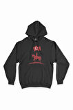 Atatürk Kırmızı Bayraklı Atlı Siyah Kapşonlu Sweatshirt Hoodie
