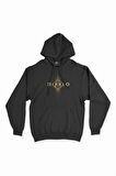 Diablo Tasarımlı Siyah Kapşonlu Sweatshirt Hoodie