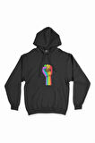 Gökkuşağı Yumruk Siyah Kapşonlu Sweatshirt Hoodie